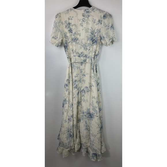 Ralph Lauren Denim & Supply Wrap Dress Blue Cream Floral Ruffle Cotton Large - Picture 13 of 15